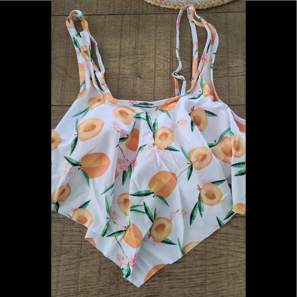 Plus size 2pcs set women biki the very high quality swimming printed ruffle peac - Picture 2 of 8